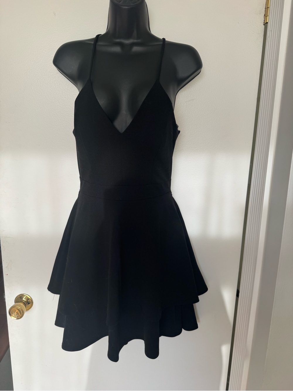 B. Smart Black V-Neck Spaghetti Strap Skater Dress